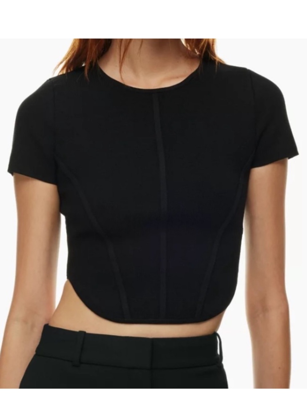 Aritzia Babaton Black Bustier Short-Sleeve Top